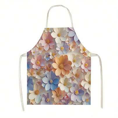 1pc Beautiful Floral Pattern Kitchen Apron, Suitable For Kitchen, Living Room, Dining Room, Hotel, Outdoor BBQ And Other Scenarios, Made Of 100% Polyester, Machine Washable