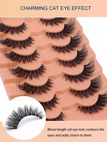 7 Cặp mi giả 5D lông chồn, kiểu mắt mèo, dải trong suốt, có thể tái sử dụng, tạo độ dày tự nhiên, mi giả ấn tượng, thích hợp dùng hàng ngày và dự tiệc. - màu đen - Xem 4