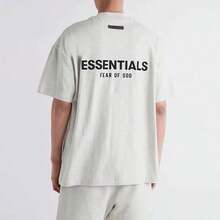 Essentials SS22 Oversized Crewneck T-Shirt | Men's Flocked Logo Short Sleeve Tee, Soft Cotton Summer Basic For Unisex Styling - YẾN MẠCH NHẸ - Xem 3