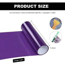 Car Light Tint Film, 12*48 Inch Waterproof Headlight Wrap Film Roll With Squeegee Cutter, Self-Adhesive Car Vinyl Tint Sticker Headlights Taillights Fog Lights (Purple) - Purple - View 2