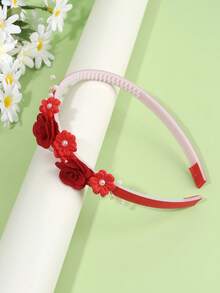 1pc Girls Red Faux Flower Headband, Suitable For Daily Wear And Wedding Season Hair Accessory - Red - View 4