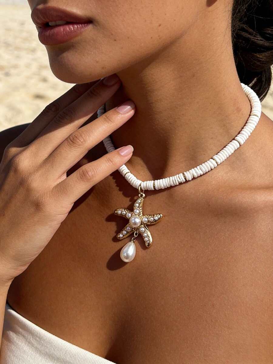 1 chiếc vòng cổ choker phong cách Boho với mặt dây chuyền hình sao biển, dây chuyền mặt dây chuyền điều chỉnh được, trang sức mùa hè cho kỳ nghỉ. - Nhiều màu - Xem 1