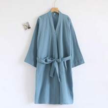 1pc Unisex 100% Cotton Kimono Collar Bathrobe, Loungewear, Sleepwear, Suitable For Home, Pool, Beach, All Seasons - Multicolor - View 7