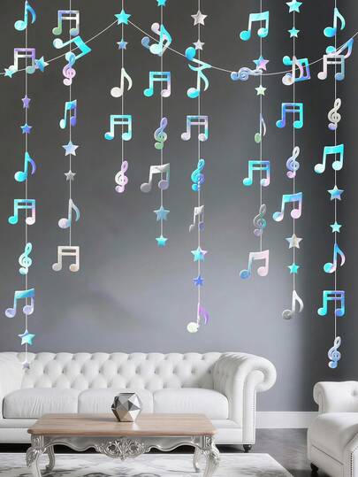 Dây đèn trang trí hình nốt nhạc và ngôi sao lấp lánh, 300cm - Phông nền và trang trí trần nhà chủ đề âm nhạc đầy màu sắc, hoàn hảo cho sinh nhật, tiệc mừng em bé, buổi hòa nhạc, đám cưới và trang trí phòng trẻ em.