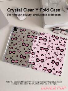 粉色豹纹领结图案平板电脑保护套，兼容 iPad Air 11 英寸 M3 2025 / M2 2024、Air 第五代 2022、(A16) 11 英寸第十一代 2025，兼容三星 Galaxy Tab、Kindle Paperwhite 第十二代 2024，透明背壳，时尚图案保护套，支持自动睡眠/唤醒功能，气囊保护，适合送礼和办公使用。 - 彩色 - 查看 3