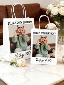 Customized Photo Birthday Gift Bag / Customized Event Soft Gift Bag / Birthday Celebration Soft Paper Bag / Customized Text Party Gift Bag / Birthday Paper Bag - Multicolor - View 2