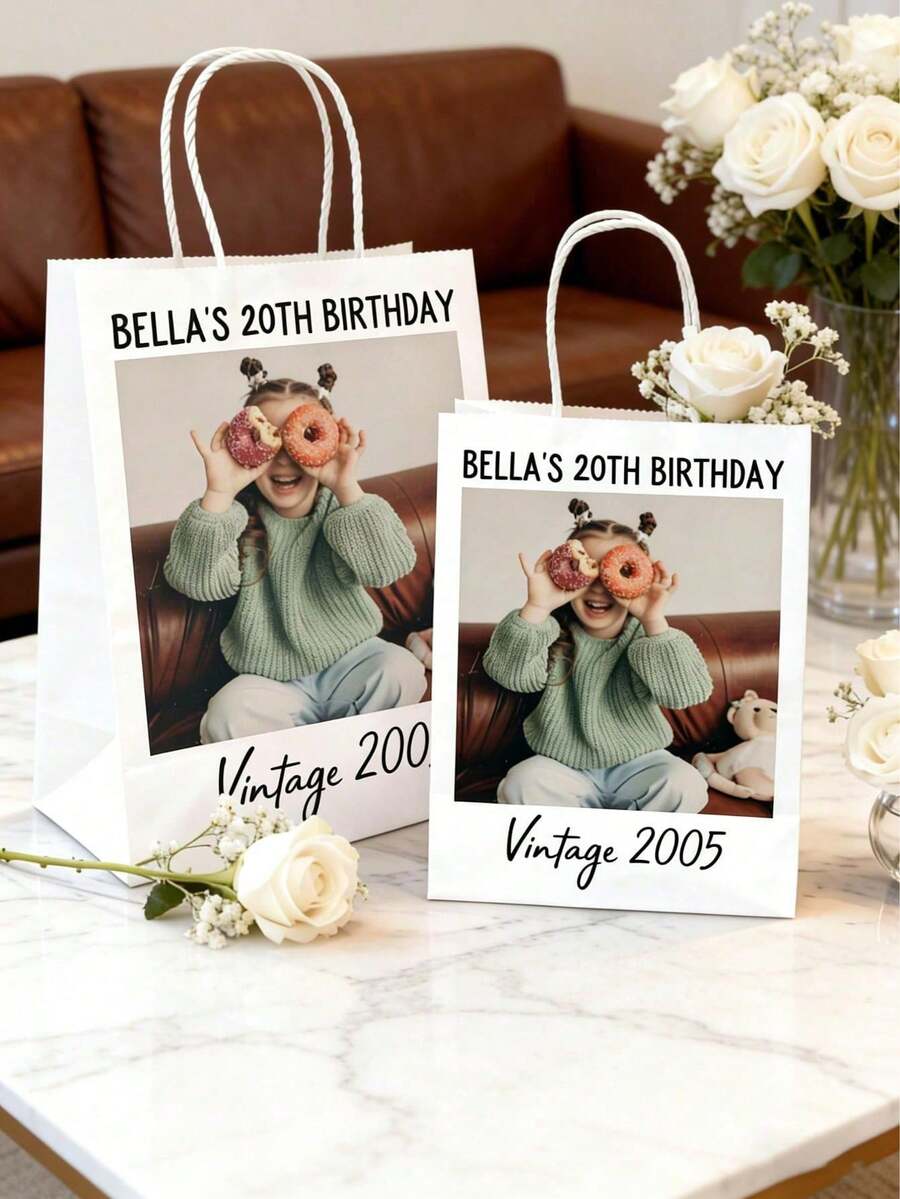 Customized Photo Birthday Gift Bag / Customized Event Soft Gift Bag / Birthday Celebration Soft Paper Bag / Customized Text Party Gift Bag / Birthday Paper Bag
