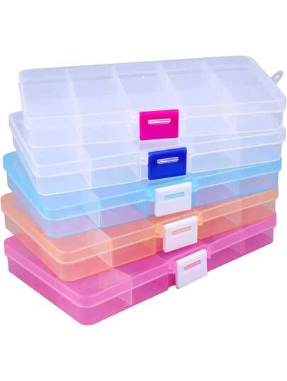صندوق تخزين المجوهرات البلاستيكي ب- 15 شبكة مع فواصل قابلة للتعديل لأقراط والخواتم والخرز والأعمال اليدوية والمجوهرات، منظم شفاف محمول