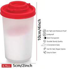 1个大号盐和胡椒瓶，防潮收藏盐瓶，露营野餐户外厨房午餐盒，旅行调料套装，透明红色盖子塑料密封调料罐，烧烤调味罐，粉末涂抹器 - 彩色 - 查看 4