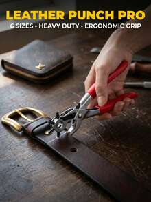 1 件装重型人造革打孔钳 - 旋转钢制手动工具，红色手柄，适用于皮带、缝纫项目和工艺品 - DIY 爱好者的完美礼物，人造革打孔工具 - 皮帶打孔器 - 查看 2