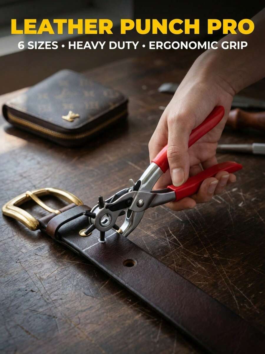 1 件装重型人造革打孔钳 - 旋转钢制手动工具，红色手柄，适用于皮带、缝纫项目和工艺品 - DIY 爱好者的完美礼物，人造革打孔工具