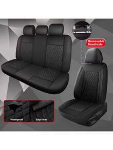 4/9pcs Set PU Leather Car Seat Covers, Waterproof Seat Protector, Breathable Seat Cushion, Universal Fit For Most Sedans, SUVs, Trucks, Luxury Ventilated Front Seat Covers With Lumbar Support, Rear Seat Covers. 9pcs Set Includes: 2 Front Seat Covers, 1 Backrest Cover, 1 Rear Seat Cover, 5 Headrest Covers. 4pcs Set Includes: 2 Front Seat Covers, 2 Headrest Covers. - Style B - View 5