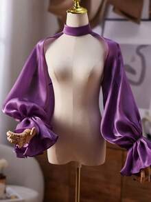 European And American New Bride Long Arm Shoulder Decor Chiffon Fake Sleeve, Versatile Accessory For Wedding Dress, Cover Upper Arm - Purple - View 3