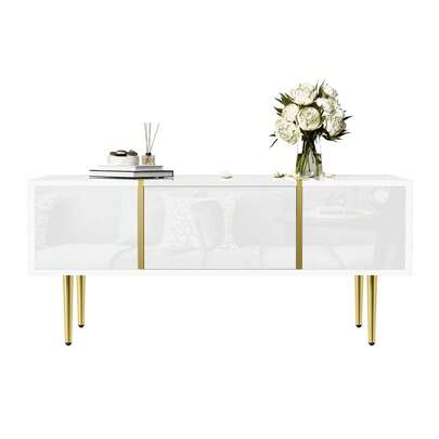 High-Gloss Coffee Table / Elegant Living Room Table / Modern And Simple, With 2 Drawers / Robust And Durable, With Plenty Of Storage Space / Suitable For Living Rooms And Office Areas