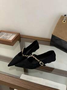 女士玛丽珍鞋，粗跟，新款单带低跟链条连衣裙鞋，玛丽珍鞋和高跟鞋，春秋新品 - 黑色 - 查看 4