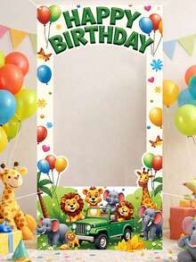 1pc 120*60cm Jungle Animal Theme Photo Backdrop, 1st Birthday Party Decor, Animal Theme Birthday Party Background, Photo Prop, Baby Shower Party Photo Prop, Boy/Girl Birthday Party Backdrop, Gender Reveal Party Banner, Birthday Party Photography Background, Photo Prop, Birthday Party Favor - Animal - View 4