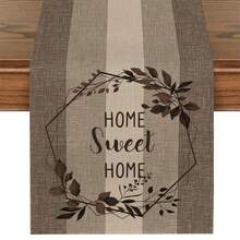 1pc Home Sweet Home Printed Wood Grain Table Runner, Suitable For Family Dining, Kitchen Decor, Home Decor, Outdoor Party And Restaurant Decoration, Linen Texture Appearance, Available In Multiple Sizes - Brown - View 11