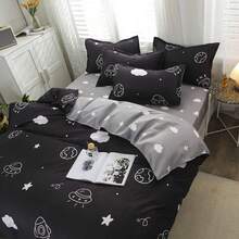 1pc Cartoon & Cloud Pattern Polyester Duvet Cover, Minimalist & Modern Style, Soft & Comfortable Fabric, Suitable For Naked Sleeping, Moisture-Wicking & Quick-Drying, Washable, Non-Pilling & Fade-Resistant, Temperature Adjustable, Suitable For All Seasons - Black and White - View 2
