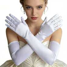 1pc Women's Extra Long Satin Satin Bridal Gloves, Cosplay Halloween 1920s Vintage Masquerade Ball Gloves - Beige - View 7