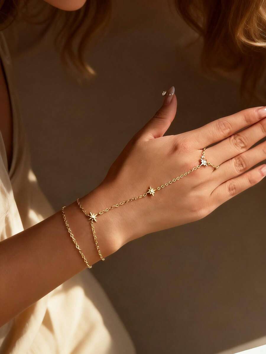 Bộ 2 vòng tay hình bát giác đính đá Cubic Zirconia, thích hợp cho nữ giới đeo hàng ngày, hẹn hò, dự tiệc, hộp đêm, dạ hội, có thể đeo chồng lên nhau. - Vàng - Xem 1