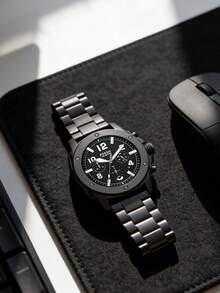 Fossil Đồng hồ nam Grant Luxury, chức năng bấm giờ cổ điển, thiết kế toàn màu đen thanh lịch, mặt số La Mã kiểu retro, dây đeo da thật màu đen, đồng hồ đeo tay thời trang công sở, phong cách thiết kế hiện đại cao cấp, quà tặng thương hiệu kèm hộp chính hãng FS4927 - màu đen - Xem 1
