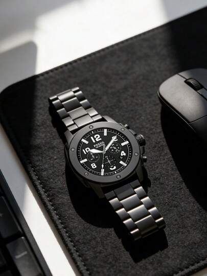 Fossil Đồng hồ nam Grant Luxury, chức năng bấm giờ cổ điển, thiết kế toàn màu đen thanh lịch, mặt số La Mã kiểu retro, dây đeo da thật màu đen, đồng hồ đeo tay thời trang công sở, phong cách thiết kế hiện đại cao cấp, quà tặng thương hiệu kèm hộp chính hãng FS4927