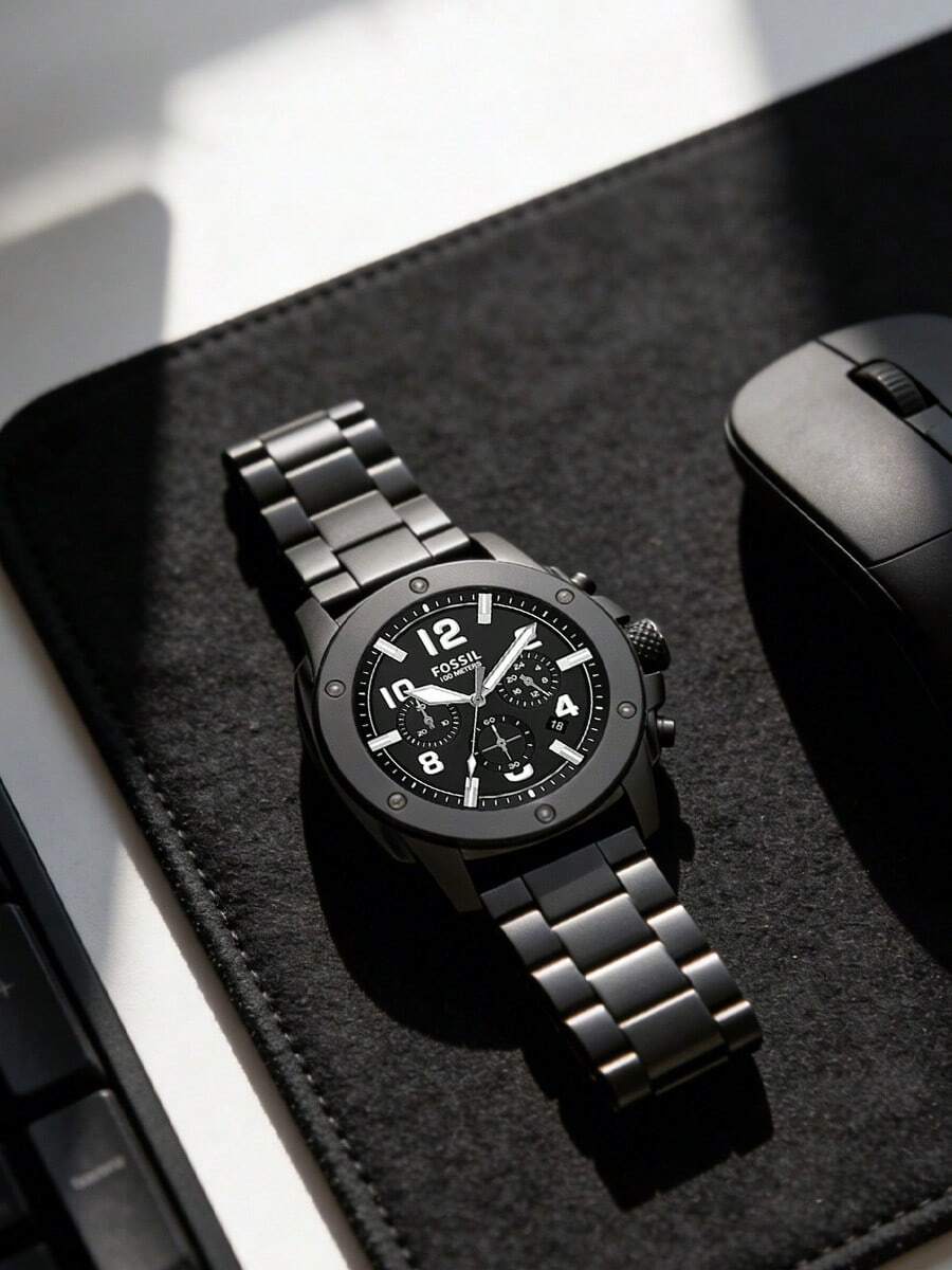 Fossil Đồng hồ nam Grant Luxury, chức năng bấm giờ cổ điển, thiết kế toàn màu đen thanh lịch, mặt số La Mã kiểu retro, dây đeo da thật màu đen, đồng hồ đeo tay thời trang công sở, phong cách thiết kế hiện đại cao cấp, quà tặng thương hiệu kèm hộp chính hãng FS4927 - màu đen - Xem 1