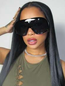 1pc Retro Futuristic Oversized Women's Fashion Glasses, Large Shield Style Fashion Glasses Essential For Summer - Black - View 3