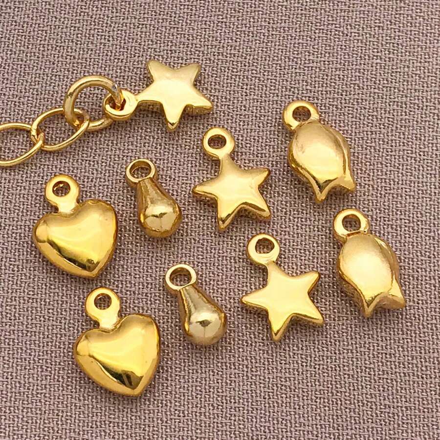 10pcs Premium Gold DIY Jewelry Charms Set – Heart, Star & Teardrop Pendants For Handmade Bracelets, Necklaces & Earrings – Perfect For Valentine's Day, Birthday & Wedding Gifts