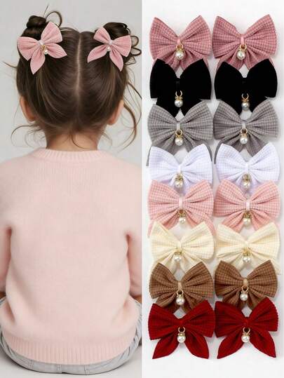 8 piezas de Clips para el cabello con lazo de tela a cuadros de colores multicolor, perla y cola de golondrina para otoño/invierno, accesorios de cabello de estilo escolar lindos para niñas, adecuados para uso diario y fiestas