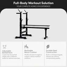 Steel Weight Bench W/ Squat Rack In Multiple Colors, 400 Lb User Capacity - Foldable Home Gym Equipment For Range Of Workouts W/ 6-Position Barbell Holder & Adjustable Seat And Recliner - Black/White - View 2