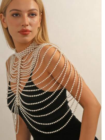 1 Stück elegante, luxuriöse weiße mehrschichtige Perlenkette mit Hohlräumen, geeignet für den täglichen Gebrauch, Partys, Proms, Abendessen, Pendeln, Uni und andere Anlässe, Valentinstag, Muttertags Geschenk