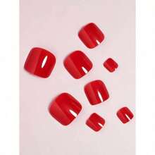 100pcs Glossy Fake Toenails, 12 Sizes/Box, White Press-On Nails, Full Cover Short Square Artificial Toenails, Synthetic Foot Nail Art, Suitable For Women And Girls - 紅色 - 查看 2