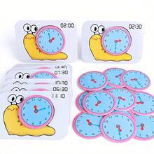 hoojojo 1套时间学习时钟闪卡，蜗牛配对卡，时间教学辅助工具，课堂互动学习材料，教育文具，教师用品，返校季 - 彩色 - 查看 6