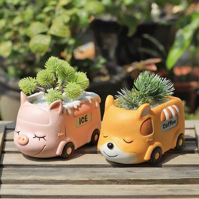 Chậu trồng cây mọng nước hình xe buýt động vật dễ thương làm từ nhựa resin – Chậu hoa hình chó/cáo/gấu trúc/heo đáng yêu để bàn làm việc, phòng ngủ và sân vườn. Món đồ trang trí nhà cửa dễ thương hoàn hảo để làm sáng không gian của bạn, món quà tuyệt vời cho người yêu cây cảnh và trẻ em!