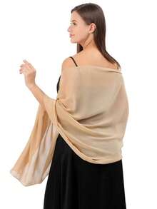 1条长款柔软雪纺围巾披肩，时尚披肩，适合晚礼服、婚礼、新娘装扮，女士黑色羊绒披肩，尺寸200*68厘米/78*27.3英寸 - 彩色 - 查看 17