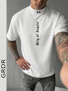 GRDR 男士时尚高领印花纯色短袖T恤 | 精致设计 | 夏季必备 | 百搭易穿 | 展现你的风格 - 白色 - 查看 1