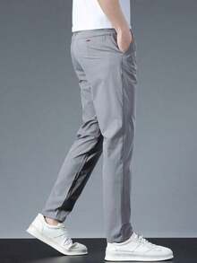 Men's Solid Color Casual Tapered Pants With Pockets - 淺灰色 - 查看 4