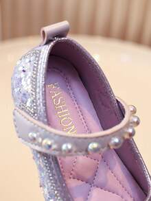 Girls' Silver Glitter Snowflake Rhinestone Mary Jane Flat Shoes, Non-Slip Princess Formal Summer Children's Shoes - Mauve Purple - View 9