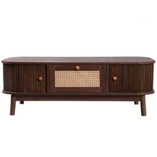 Coffee Table - Rattan Coffee Table, Rattan Drawers And Sliding Doors With Solid Wood Slats, Solid Wood Legs, Natural Rustic Style. - Natural Color - View 8