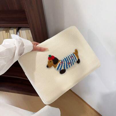 1 chiếc bao đựng laptop hình chó Dachshund hoạt hình bằng vải nhung kẻ, túi đựng máy tính bảng, máy tính xách tay dành cho người đi làm, có nhiều kích cỡ - Lớn (40x30x3cm), Trung bình (35x26x3cm), Nhỏ (29x23x3cm)