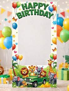 1pc 120*60cm Jungle Animal Theme Photo Backdrop, 1st Birthday Party Decor, Animal Theme Birthday Party Background, Photo Prop, Baby Shower Party Photo Prop, Boy/Girl Birthday Party Backdrop, Gender Reveal Party Banner, Birthday Party Photography Background, Photo Prop, Birthday Party Favor - Animal - View 12