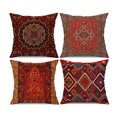 4 vỏ gối trang trí kiểu Kilim Ma-rốc họa tiết hình học, 4 vỏ gối họa tiết Ikat phương Đông cho phòng khách, trang trí sofa, nhiều màu sắc (Không kèm ruột gối)