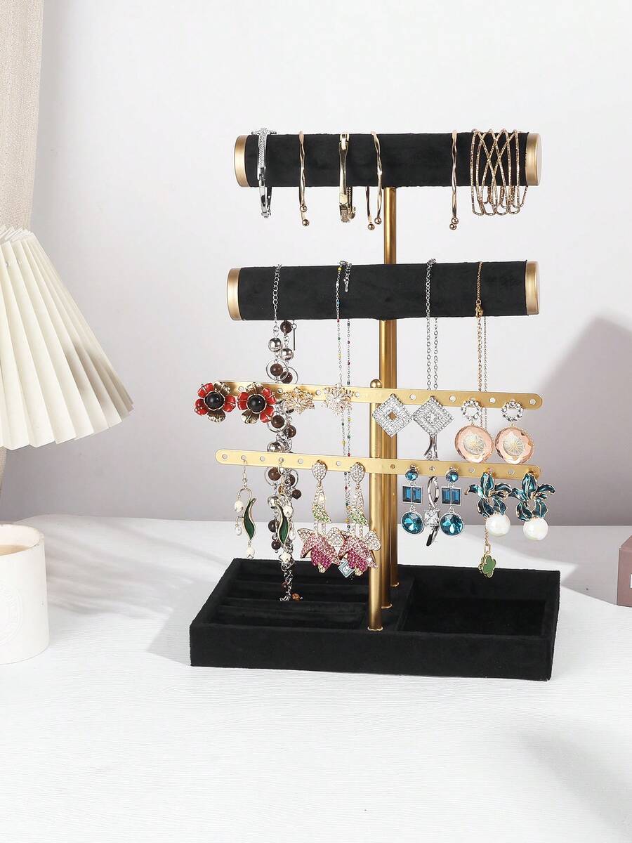 1 Giá trưng bày trang sức 3 tầng, giá đựng dây chuyền bằng kim loại phủ nhung, giá treo đa năng dùng để đựng dây chuyền, vòng tay, bông tai, nhẫn. - Nhiều màu - Xem 1
