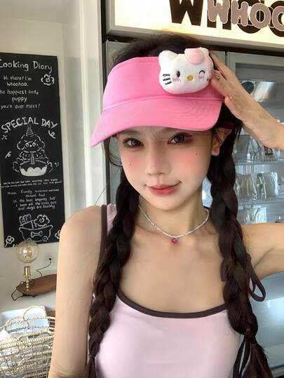 SANRIO 1顶Hello Kitty可爱卡通无帽檐棒球帽，透气防晒夏季网眼网球帽，适合日常佩戴