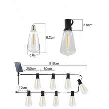 Solar Powered Dimmable Outdoor String Lights With Remote Control, 15 Waterproof Shatterproof ST38 LED Edison Bulbs, 4H/6H/8H Timer Patio Lights For Backyard Porch Garden Bistro Wedding Party Decor - 100英尺 - 查看 4