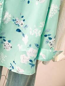 YUXIN 优雅碎花衬衫，轻盈透气，适合春、夏、秋季度假穿着 - 薄荷綠 - 查看 8