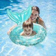 Mermaid Tail Inflatable Pool Float - Donut Shaped With Mermaid Tail, Available In Green And Pink, Family Fun Summer Water Toy Suitable For Children And Adults, Beach & Pool Party Floats - Multicolor - View 7