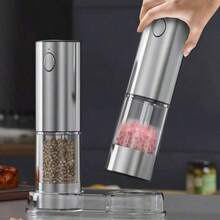 Bộ xay muối và tiêu điện sạc lại được, kèm đế, máy xay tiêu, dung tích lớn 95ml, đèn LED trắng và độ dày xay có thể điều chỉnh, lý tưởng cho gia đình và nhà bếp (có cổng USB), độ dày xay có thể điều chỉnh, dễ dàng đổ đầy, bộ dụng cụ xay gia vị nhà bếp. - Nhiều màu - Xem 7