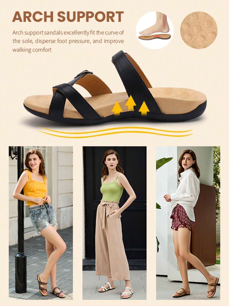 Athlefit Stylish Orthopedic Sandals For Women Wide Width Adjustable Comfort Orthotic Flip Flops With Arch Support - 黑色 - 查看 9